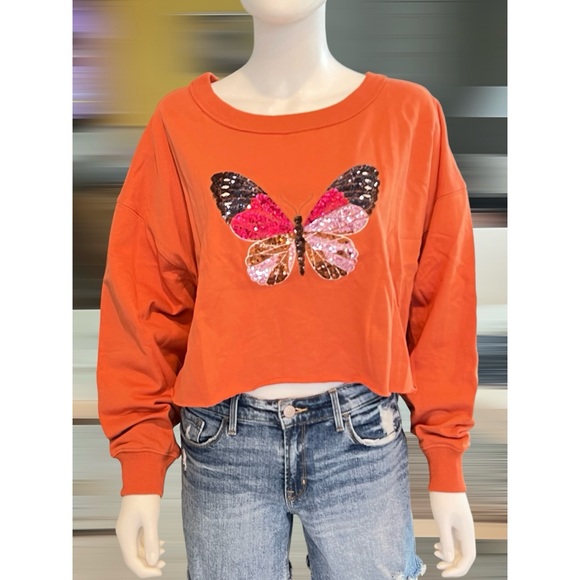 PEACH LOVE CALIFORNIA butterfly CROP top S M L - Picture 6 of 11